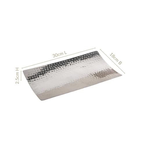 Image of Nestasia Stainless Steel Serving Platter for Snacks (30cmx18cm) - Hammered Rectangular Curved Steel Tray with Glossy Finish | Rust & Scratch Resistant Serveware for Appetisers, Desserts and Breads