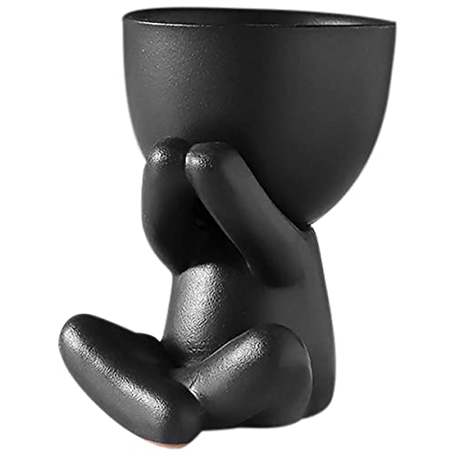 BUTORY de Cerámica en Forma de Humana Maceta Forma Humana Pot de Cactus pequeña Plantas de cerámica Creativa Maceta(Negro - Cubrir la Cara)