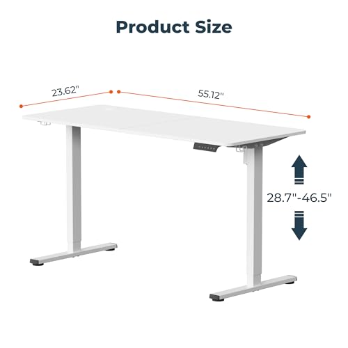 Image of Adjustable Stand Up Desk with Memory Preset, 55 x 24 Inch Standing Desks Electric Desk for Home Office with Splice Board (White)