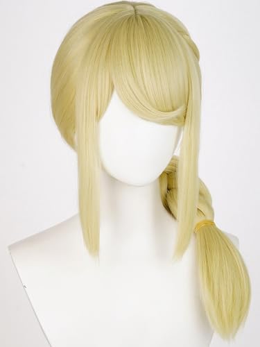 Image of Half and Half Blonde Braid Anime Pony Cosplay Wig with Side Part Bangs for Women Light Golden Braided Dragon-Hunter Costume Wigs for Halloween Party Daily