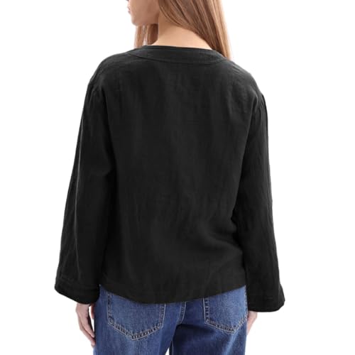 Image of Amazhiyu Women's 100% Linen Long Sleeve Button Up Crew Neck Lightweight Cardigan