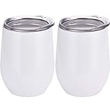 Skylety 12 oz Double-insulated Stemless Glass, Stainless Steel Tumbler Cup with Lids for Wine, Coffee, Drinks, Champagne, Cocktails, 2 Pieces (White)