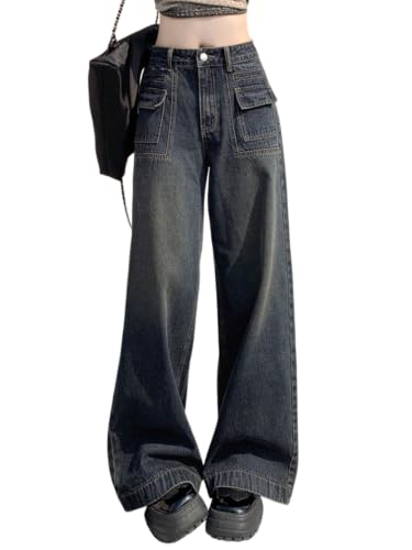 Image of GRECIILOOKS Baggy Jeans for Women | High Waist Wide Leg Stylish for Girls Trendy Women's Pant | Loose Jean for Women's | Jean for Womens