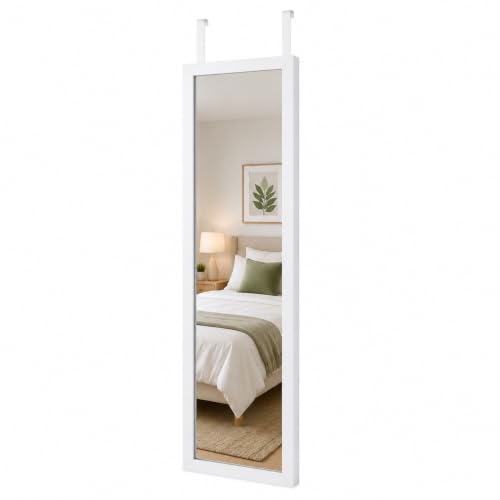 Floralcraft Catalina Over Door Mirror White Full Length Mirror 33 x 110cm Hanging Door Mirror for Bedroom Bathroom & Wardrobe