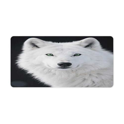 Mouse Pad Grande Estilo Lobo Blanco con Ojos Verdes miniatura 1
