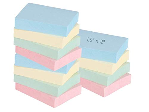 1InTheOffice Assorted Pastel Color Small Sticky Notes 1.5 x 2 100 Sheets - 12/Pack