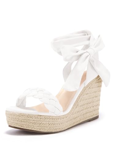 Image of Syktkmx Womens Braided Wedge Espadrille Sandals Lace Up Slingback Open Toe Summer Platform Heeled Shoes