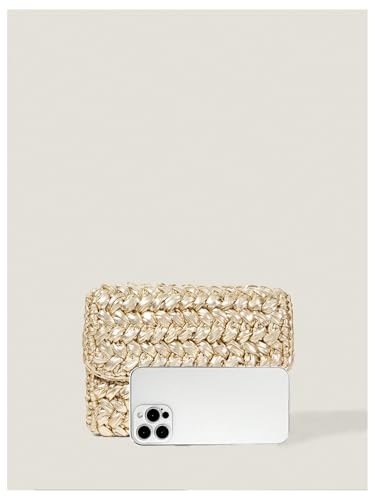 MakeMeChic Women's Summer Party Metallic Straw Woven Bags Single Strap Crossbody Handbags4