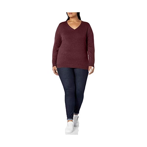 Amazon-Essentials-Womens-Plus-Size-Lightweight-V-Neck-Sweater Amazon Essentials Women's Classic-Fit Lightweight Long-Sleeve V-Neck Sweater (Available in Plus Size), Dark Burgundy, 3X