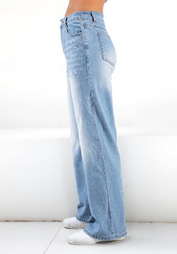 EMMIOL Jeans for Women Stretchy Mid-Low Waisted Wide Leg 2025 Trendy Casual Long Denim Pants Bottoms3