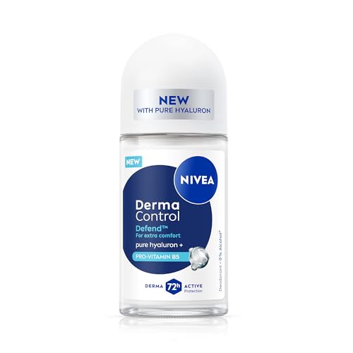 Image of NIVEA Derma Control Defend Underarm Deo Roll-On for Women | Defends Against Irritation | 72H Derma Active Protection | With Pure Hyaluronic Acid & Pro-Vitamin B5 | 0% Alcohol | 50 ml