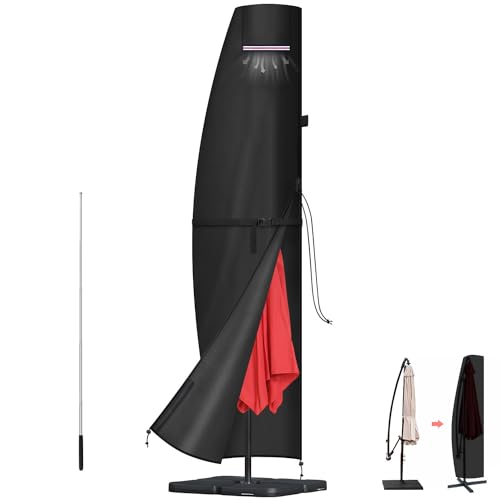 LAMUNI Funda Sombrilla Jardin, Cubierta para Sombrilla con Varilla, Funda Parasol de Playa Exterior Fundas Protectora para Parasol, Fundas Impermeable para Sombrillas Colgante de Ø3 5m, 260x40/70/50cm