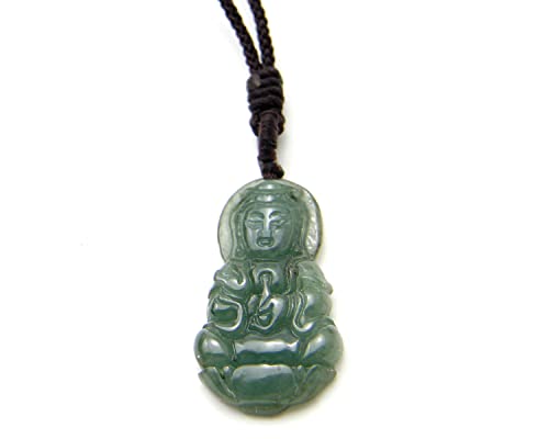 agathe création JCA2212 - Collier Pendentif MINI Bouddha de Guan Yin - Pierre de Jade Naturelle...