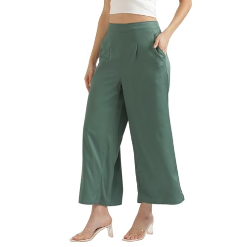 Image of SAADAA Palazzo Pants for Women Half-Elasticated Waistband | Palazzo for Women in Soft Viscose Fabric | Regular Fit with Mid Rise Waist & Deep Pockets | Versatile for Formal & Casual Wear
