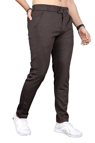 Image of Mehrang Men's Slim Fit Casual Trousers, Black, Cotton Blend, Side Pockets