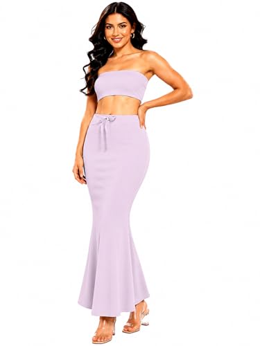 Image of Women's Saree Shapewear Petticoat, Cotton Blend Stretchable Mermaid Skirt, High Waist Tummy Control, Smooth Curve Fit with Adjustable Drawstring