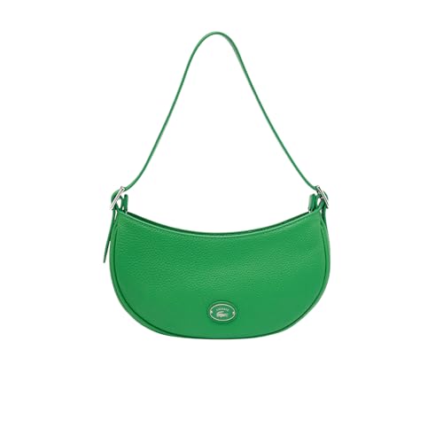 Lacoste Bolsa feminina meia-lua de couro de grão superior, Verde brilhante, One Size