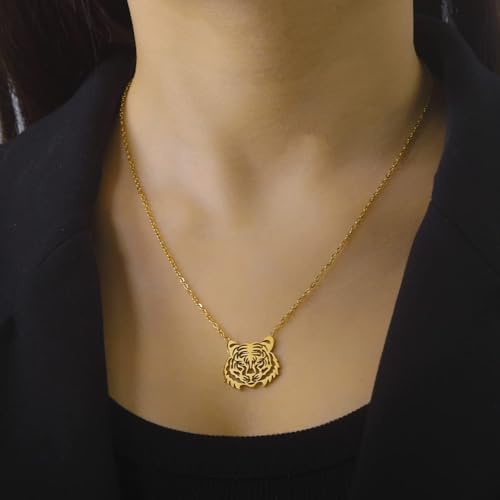 VASSAGO Tiger Animal Pendant Necklace for Women Stainless Steel Cute Africa Lions Tiger Face Necklaces Dainty Hollowed Charm Jewelry Gift 5