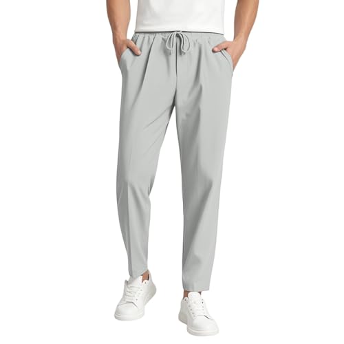 WENKOMG1 Casual Pants for Men Elastic Waist Drawstring Tapered Lightweight Breathable Slim Fit Summer Lounge Pants