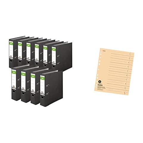 Original DINOR Ordner-Wolkenmarmor-Recycling - Made in Germany. 10er Pack 8 cm breit DIN A4 schwarz Aktenordner & Original Falken 100er Pack Trennblätter. Made in Germany. Aus Recycling-Karton Cover