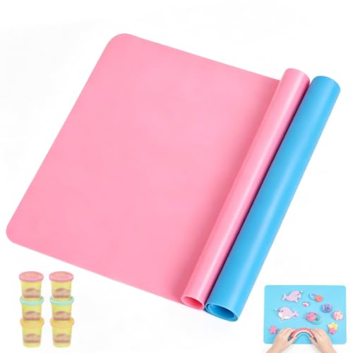 Silicone Mat Compatible with Playdoh 2 Packs Premium Silicone Mats Soft and Durable Nonstick and Nonslip Simple to Clean Easy to Carry Great for Handmade Projects (Blue and Pink)