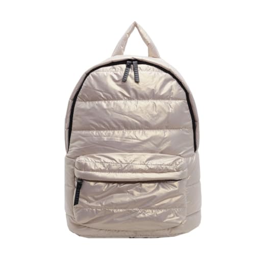 Mochila acolchada metálica elegante para mujer con cremallera y bolsa de hombro