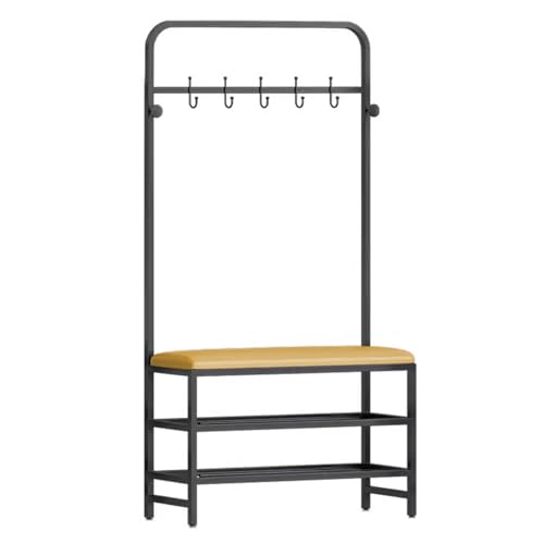 Árbol de entrada 3 en 1 con banco, perchero independiente y almacenamiento de zapatos, marco de metal duradero, tapizado de piel sintética, elegante solución de organización del hogar