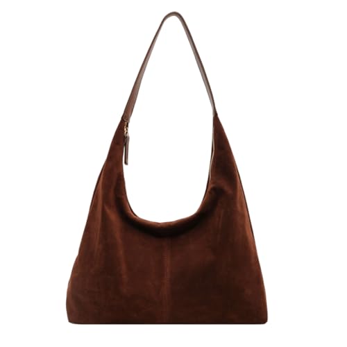 Sac fourre-tout en daim marron : élégance rétro en cuir suédé pour femme
