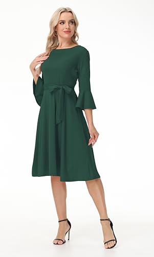Image of Hostoyo Church Dress for Women Wedding Guest Cocktail Party Dresses Evening Prom Formal Modest Gowns Crew Neck Bell Sleeve
