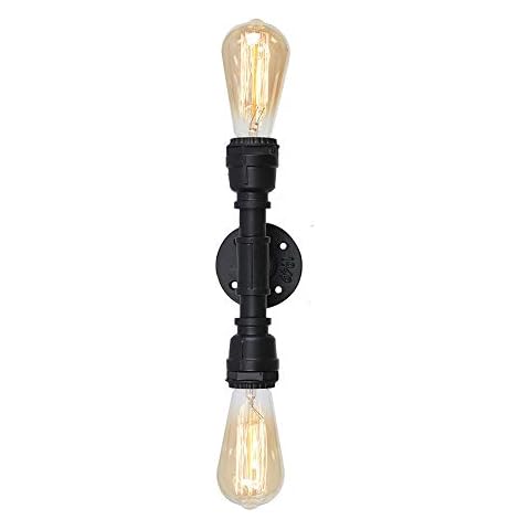 EFINEHOME Vintage Edison Industrial 2-Light Bathroom Vanity Light- 2 Bulb Loft Minimalist Indoor Wall Sconce- Antique Steampunk Wall Lamp Light Fixtures for Hallways Storeroom Shop Decor (Black) Cover