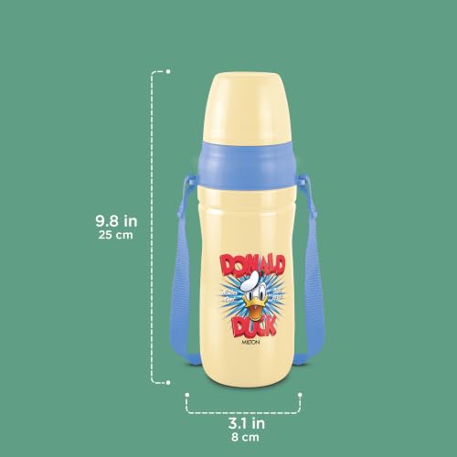 Image of MILTON Disney Kool Cheer 600 Plastic Insulated Thermo Water Bottle with Straw for School Kids I Food Grade, Leak Proof Lid with Hands Free Sipper, Easy to Carry Loop, Picnic, BPA Free, 520 ml, Beige