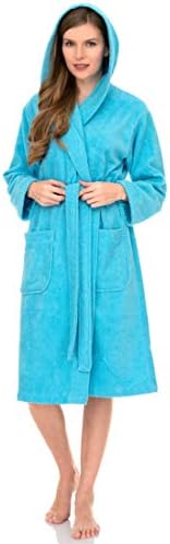 TowelSelections Womens Robe, Premium Cotton Hooded Bathrobe for Women, Soft Terry Cloth Robes for Women Small River Blue