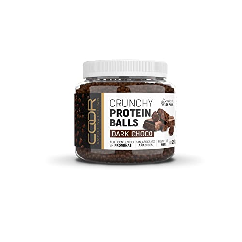 COOR - Bolitas Crujientes de Chocolate Negro - Bote de 250 g - Rica Fuente de Fibra y Proteínas - Contiene Minerales y Oligoelementos - Aporta una Dosis Extra de Energía