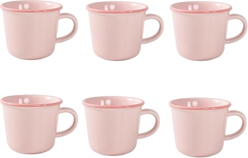 Image of LOAMCRAF 12 Ounce (360ml) Porcelain Coffee Mugs, Set of 6 Mugs for Coffee, Tea, Milk, Cocoa, Light Brown (Pink)