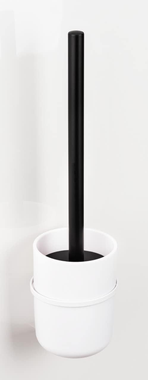 WENKO Turbo-Loc® Carpino Toilet Brush Holder Made Plastic for Attaching No Drilling to Smooth Surfaces, Toilet Brush with Flexible Cover, Metal Wall Mount, White