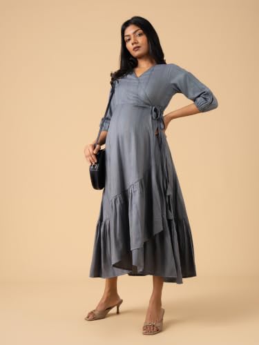 Image of The Mom Store Maternity and Nursing Wrap Dress for New Mom | Pre and Post Pregnancy Wear for Womens | Trendy Stylish Printed Friendly Dresses for Women | Comfortable