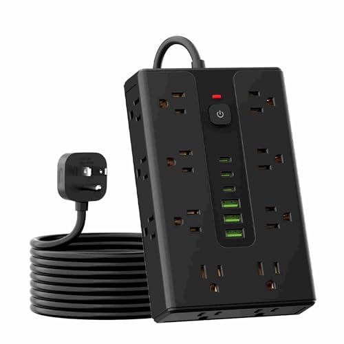 Power Board Surge Protector with 16 sockets, Equipped with 3 USB A and 3 USB C Ports, Suitable for...