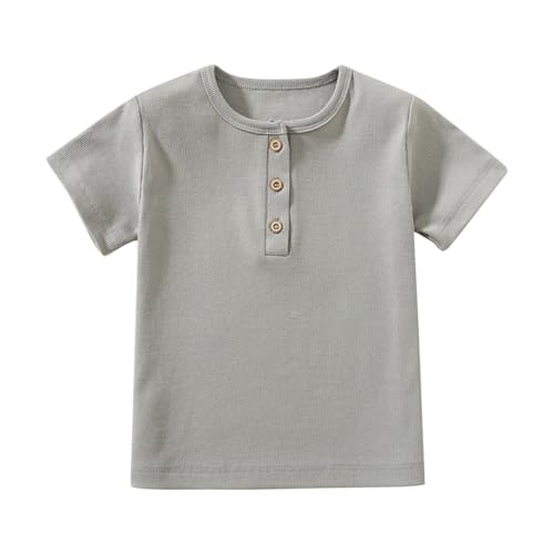 Little Girls Basic Cotton Soft Breathable Henley Shirt Kids Crewneck Button up Ribbed Shirts Summer Solid Casual Teen Tops