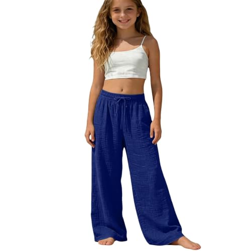 Pantalones anchos para niña tipo jogger informales de doble capa plisados con cintura elástica