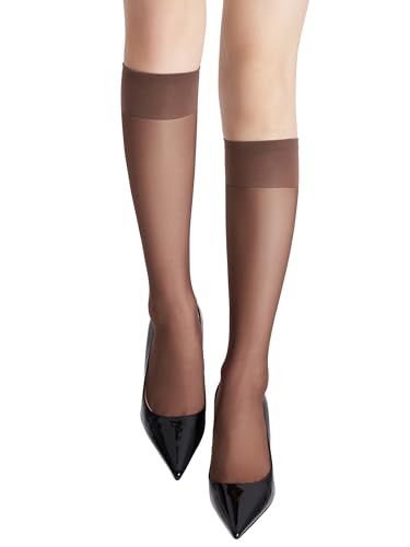Image of leg elegant Sheer Knee High Stockings for Women, 6 Pairs Knee High Transparent Toes Nylons Pantyhose for Women