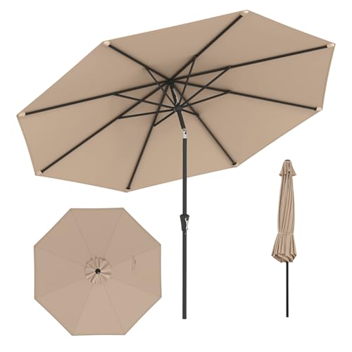 GOPLUS Parasol de Jardin Exterieur 3M, Grand Parasol Inclinable de 25° avec Manivelle, 8 Baleines Renforcés, Anti-UV, pour Terrasse Plage Balcon Patio, sans...