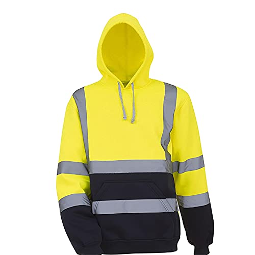 Class 3 High Visibility Safety Sweatshirt for Mens, Reflective Hoodie for Construction and Work Pullovers with Pocket