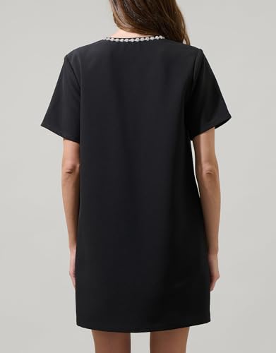 Women's V Neck Shift Mini Dress Short Sleeve Bow Glitter Rhinetone Dress Sexy Party Cocktail Short Dress2