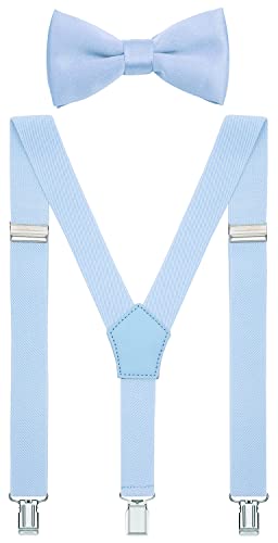 Image of Men's Boys' Bow Tie and Suspenders Set Y Shape Adjustable Elastic