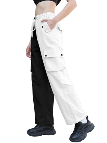 Image of Cromoncent Cargo Pants Girls & Women Parachute Pants Y2K Baggy Rave Clothes Waterproof with Pockets, 6 Years - 3XL