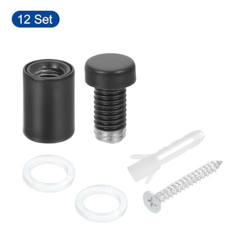 Image of uxcell 12 Pcs Standoff Screws, 1 /2 inch x 0.8 inch Stainless Steel Advertising Screws Wall Standoff Mounts Hardware for Acrylic Picture Frame Glass Signs Hanging, Black