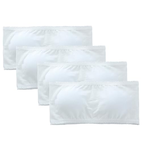 4 Pack Girls Bandeau Strapless Padded Bralettes Cami Wireless Tube Bra Seamless Lace Trim Cotton Bra for 8-14 Years