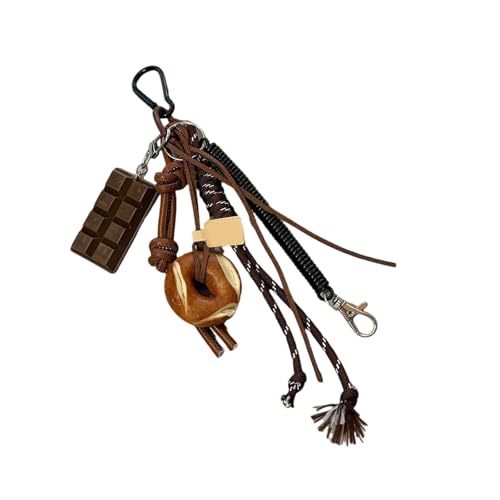 Zgehnao Llavero de pan alcalino hecho a mano con materiales resistentes, bonito diseño de lazo, accesorio para decoración interior del vehículo, Pan de bagel, Length about 20cm