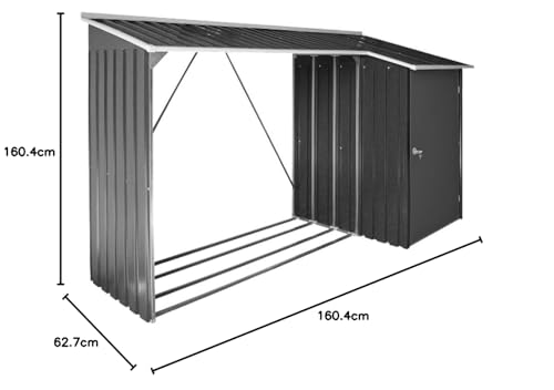 Duramax WoodStore Combo 8 x 3 Kaminholzunterstand, Holzlager mit seitlich geschlossenem Stauraum, Tür mit Schlüssel abschließbar, Boden zum Anheben des Holzes, Anthrazit