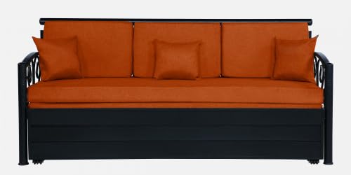 Image of 3 Seater Metal Sofa Cum Bed with Hydraulic Storage | Sofa Set for Living Room, Bedroom, Guest Room| Queen Size Convertible Sofa Bed | Comfortable Seating Sofa Rust & Black